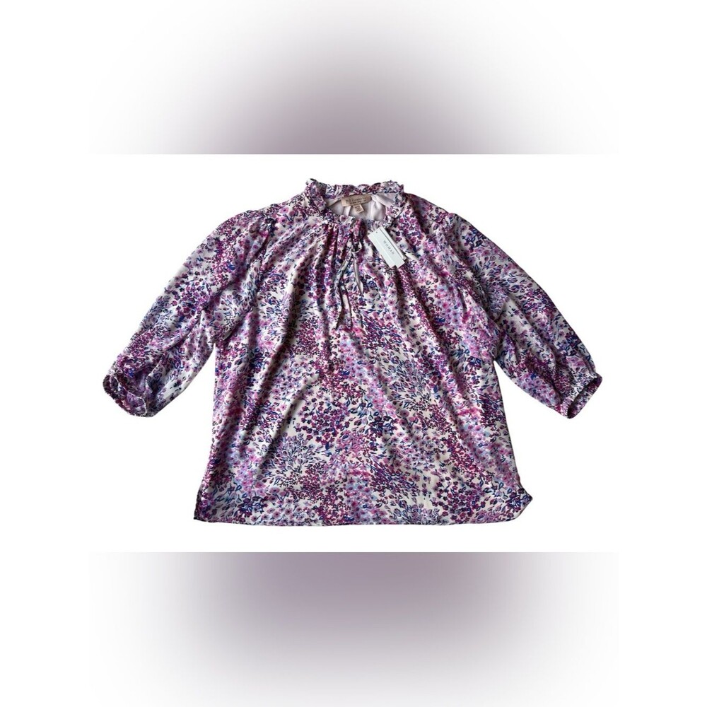 NWT Philosophy Pink & Purple Blue Floral 3/4 Sleeve Blouse Womens 2X